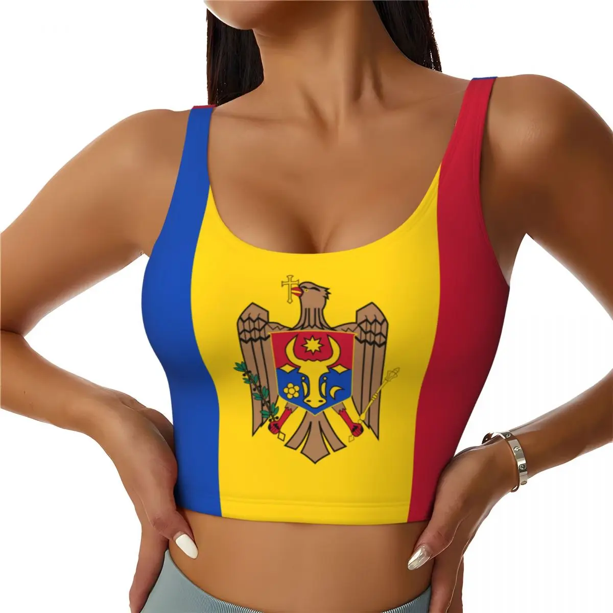 Yoga Fitness Top - Camisetas básicas con bandera de Moldavia
